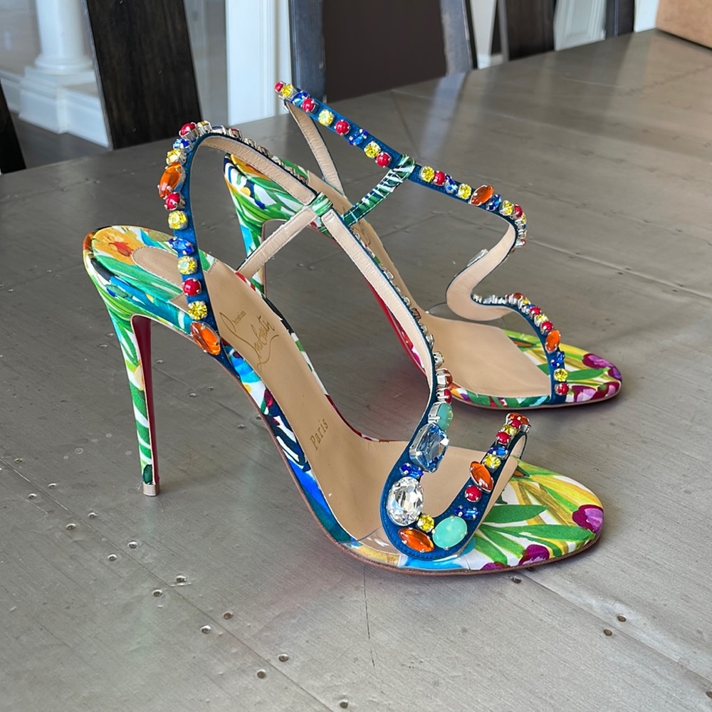 Christian louboutin Rosapetra multi color stiletto sandal 100mm sz 39 - Picture 1 of 11